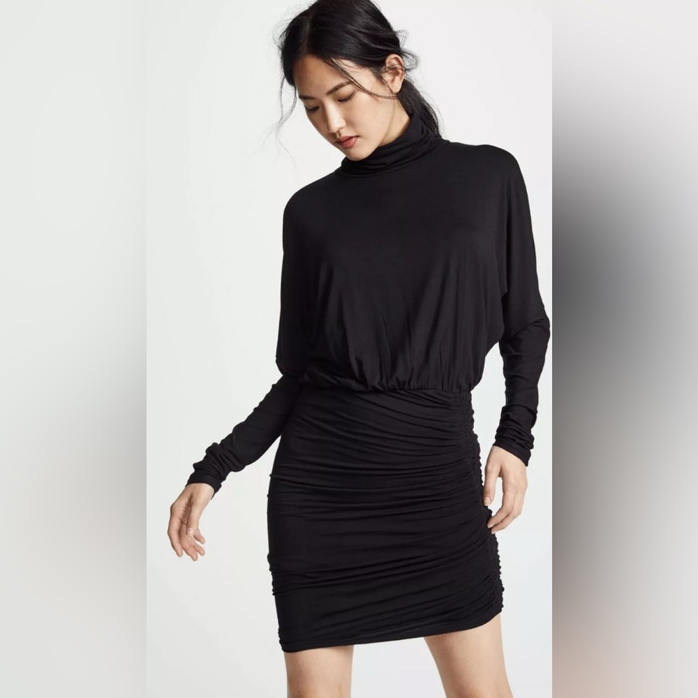 Veronica Beard Manda Black Ruched Turtleneck Dress Size M